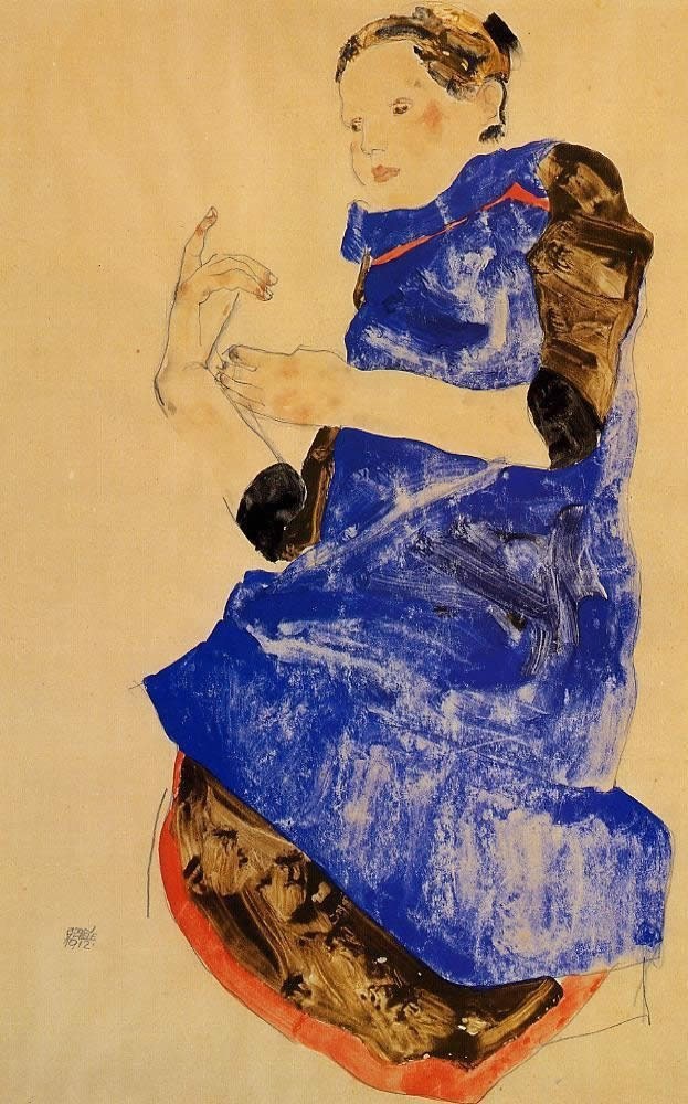 Egon Schiele Girl in a Blue Apron Painting | Best Paintings For Sale