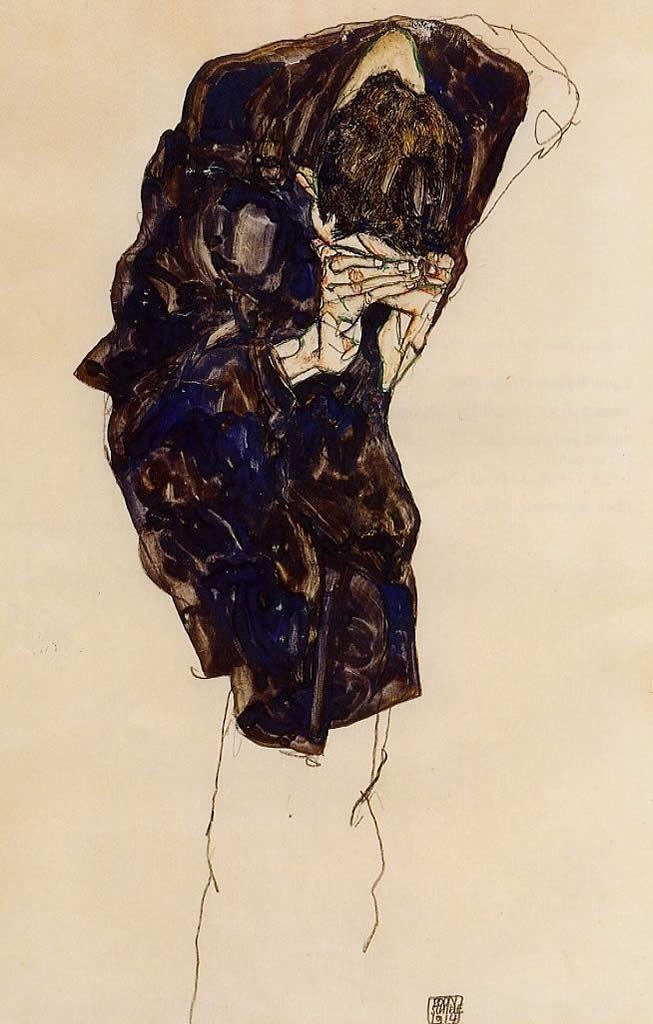 Egon Schiele Woman touching her breast Painting | Best Paintings For Sale