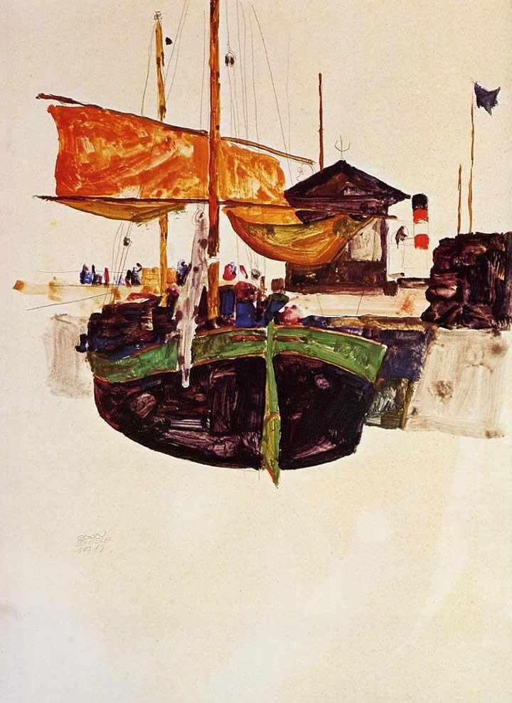 Egon Schiele Ships at Trieste Painting | Best Paintings For Sale