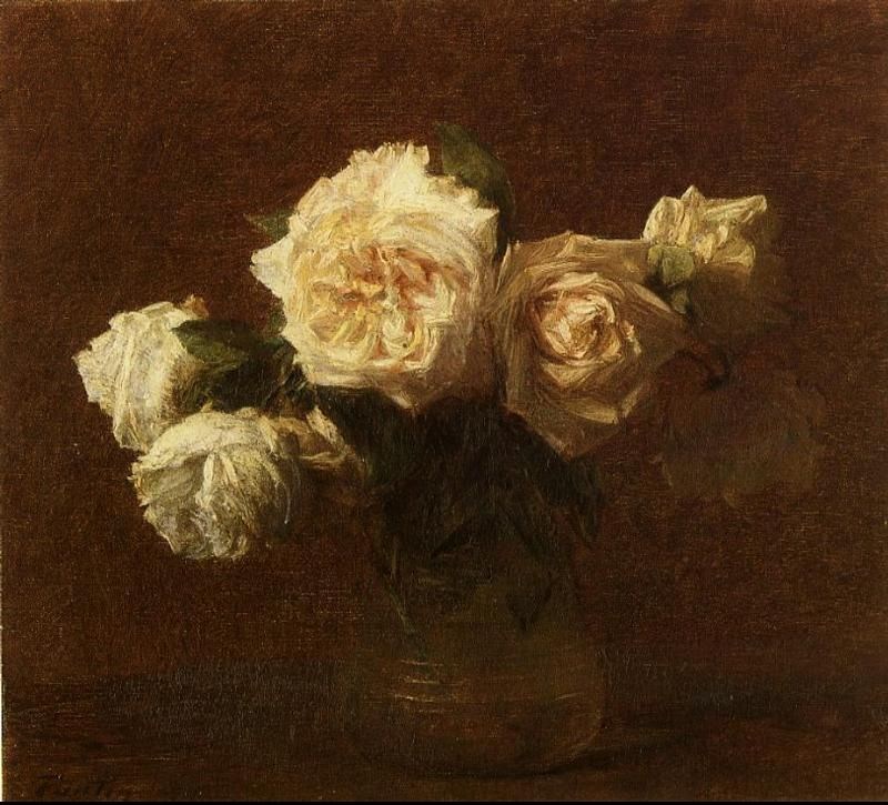 Henri Fantin Latour Yellow Pink Roses In A Glass Vase Painting