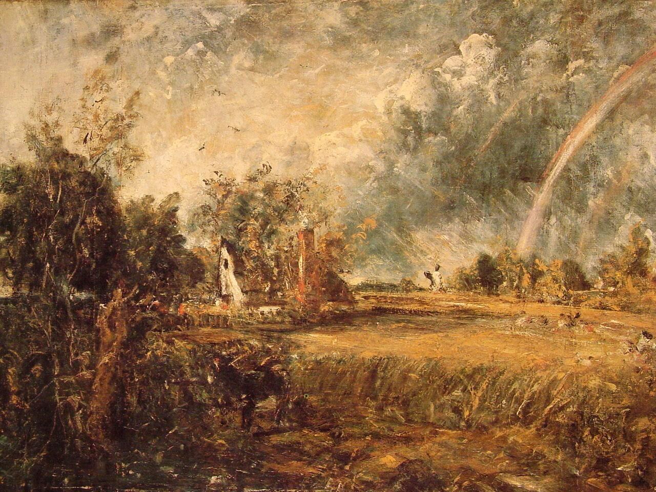 Cottage,rainbow,mill