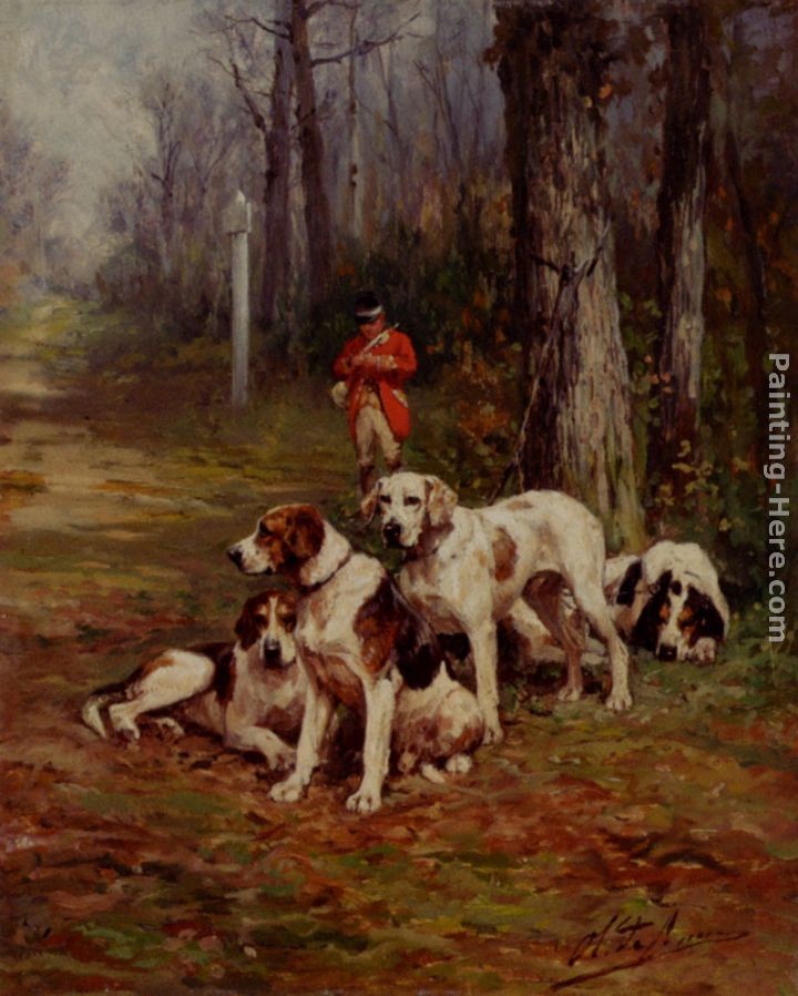 Charles Olivier De Penne Hunting Dogs At Rest Painting