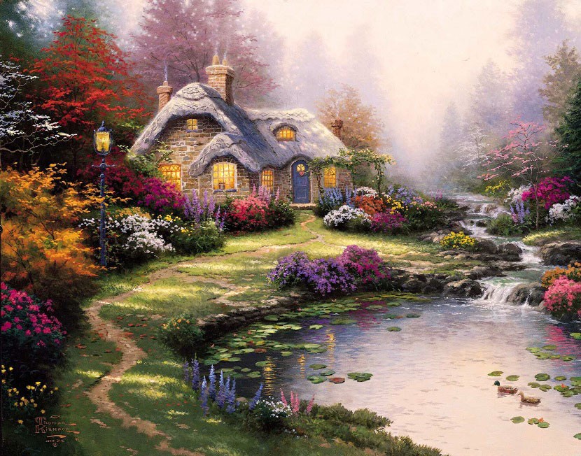 Thomas Kinkade Everett's Cottage Painting | Best Paintings For Sale