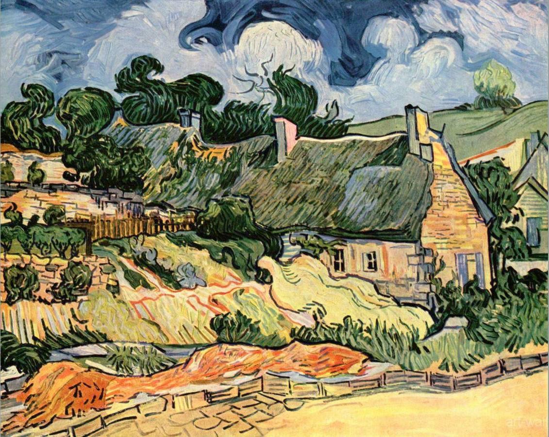 Vincent van Gogh Thatched Cottages at Cordeville Painting | Best ...