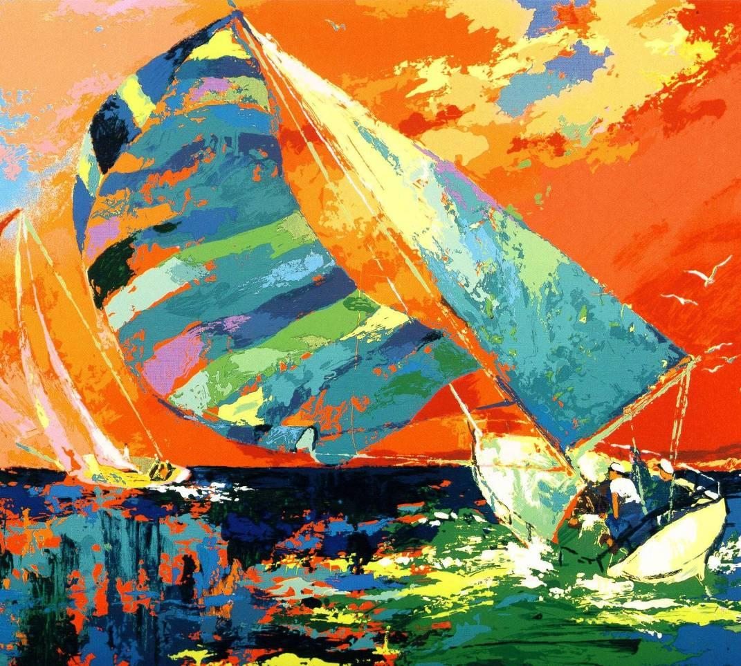 Leroy Neiman Orange Sky Sailing Painting | Best Paintings For Sale