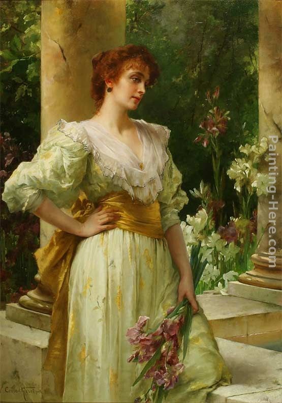 Conrad Kiesel Woman Holding Irises Painting | Best Paintings For Sale