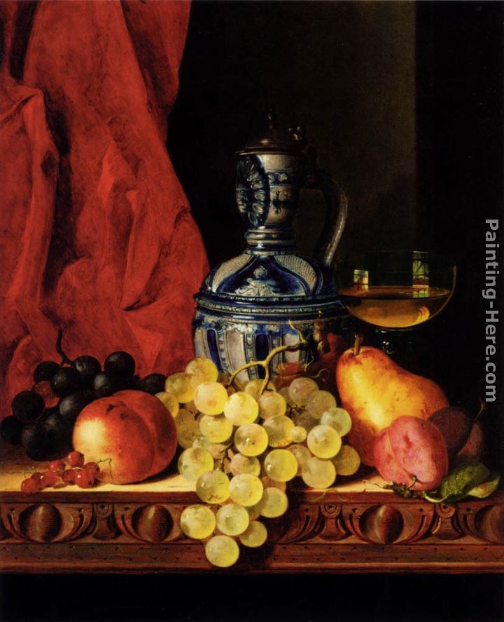 Edward Ladell Still Life With Grapes, A Peach, Plums And A Pear On A ...