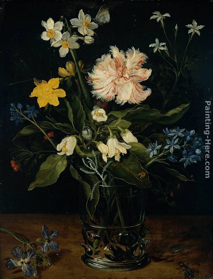 Still Life Of Mixed Flowers In A Basket With A Bouquet Of Flowers In A Gilt  Tazza Upon A Table Top oil painting reproduction by Jan Brueghel the Elder  