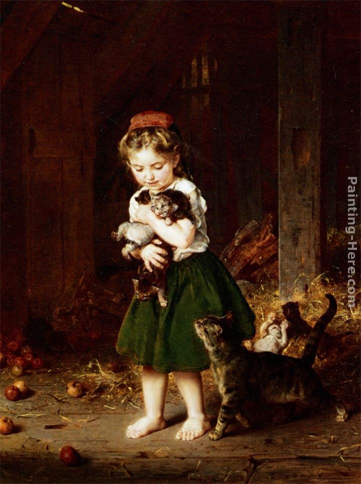 Ludwig Knaus A Handful of Kittens Painting | Best Paintings For Sale