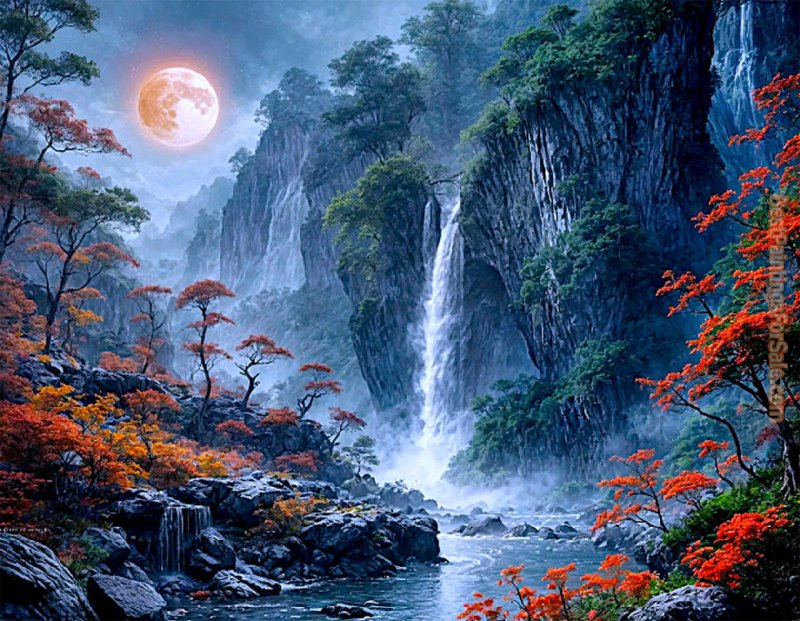2012 Evening Waterfall painting