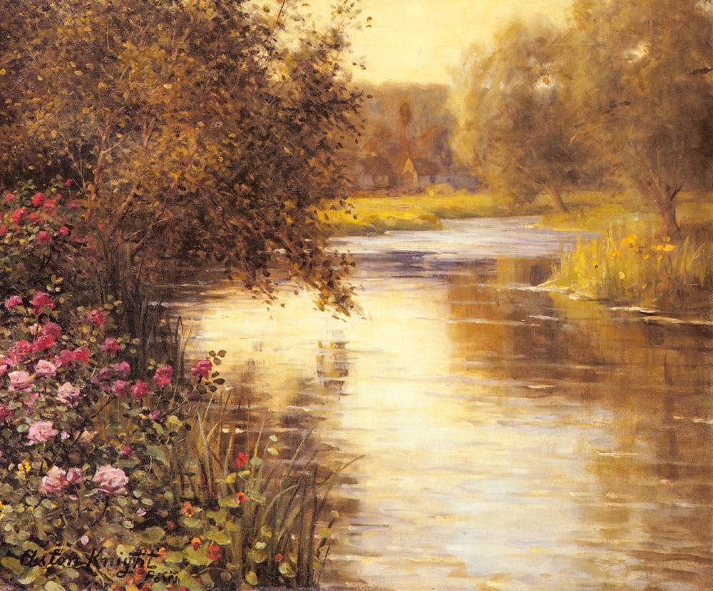 Louis Aston Knight Spring Blossoms along a Meandering River Painting ...