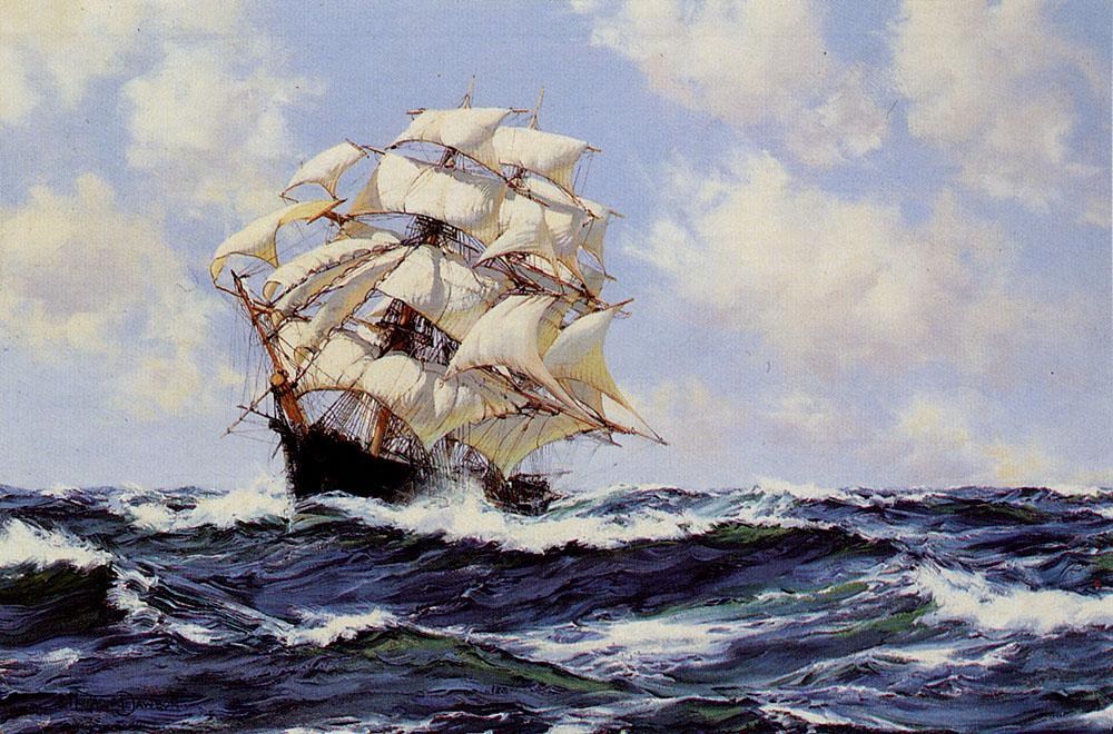 Montague Dawson The Clipper Ship Blue Jacket On Choppy Seas Painting ...